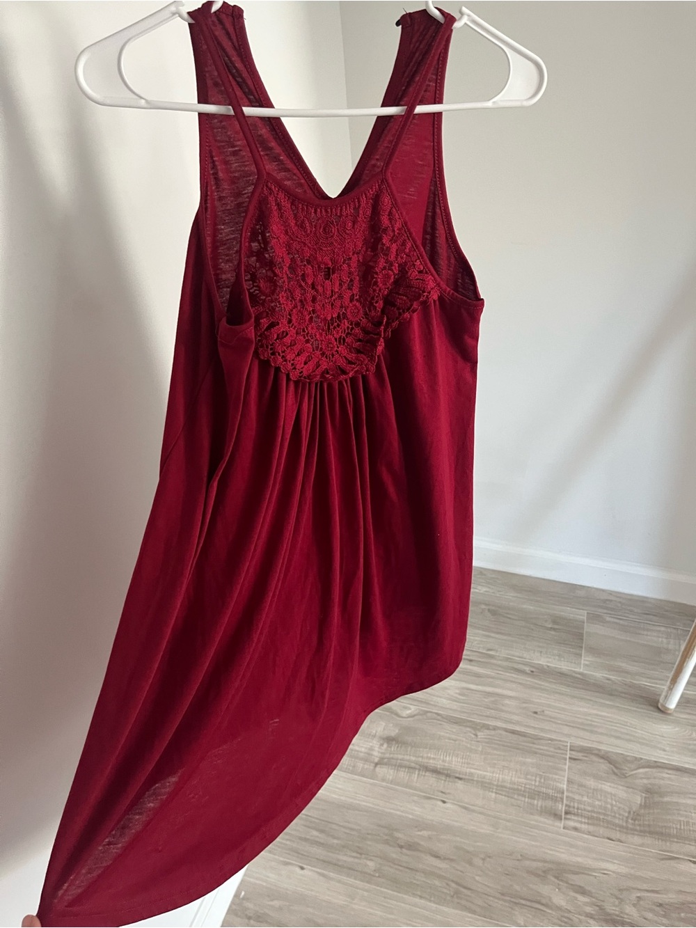 Women's Sleeveless, Flowy Back, Burgundy Dress (or long shirt)
